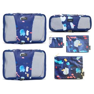 Travel Luggage Organizer - 6 pc - Packing Cubes & Accessory Pouches (Navy Tidal)