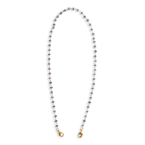 Deep Blue Iolite Gemstone Beaded Gold Chain Cloth Mask Lanyard