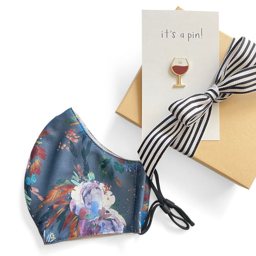 Florence Wine Glass Pin and Cloth Face Mask Gift Set