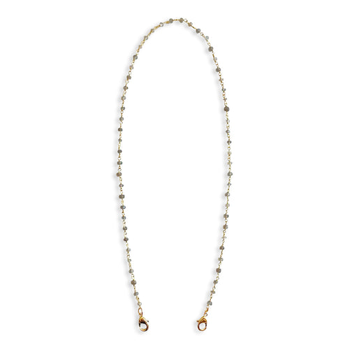 Grey Moonstone Gemstone Beaded Gold Chain Cloth Mask Lanyard
