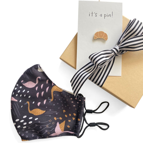 Paris Croissant Pin and Cloth Face Mask Gift Set